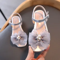 2023 Girl Sandals Princess Shoes Korean Soft Sole Baby Casual Shoe Bow Kid Shoe for Girl Fashion Women Sandal Sandalias De Mujer