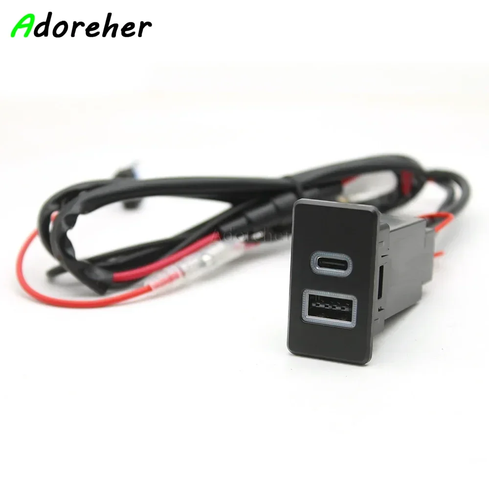 Dual USB and Type C Ports Car Charger for Nissan Patrol Y60 Y61 Phone Charger Auto Adapter 12V 2.1A LED Light