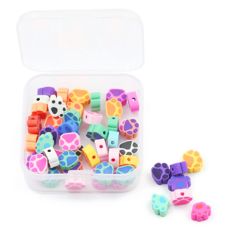 DIY Kit Set Box 50pcs Cat Paw Prints Polymer Clay Spacer Loose Beads For Jewelry Making Bracelets Necklace Toys Accessories