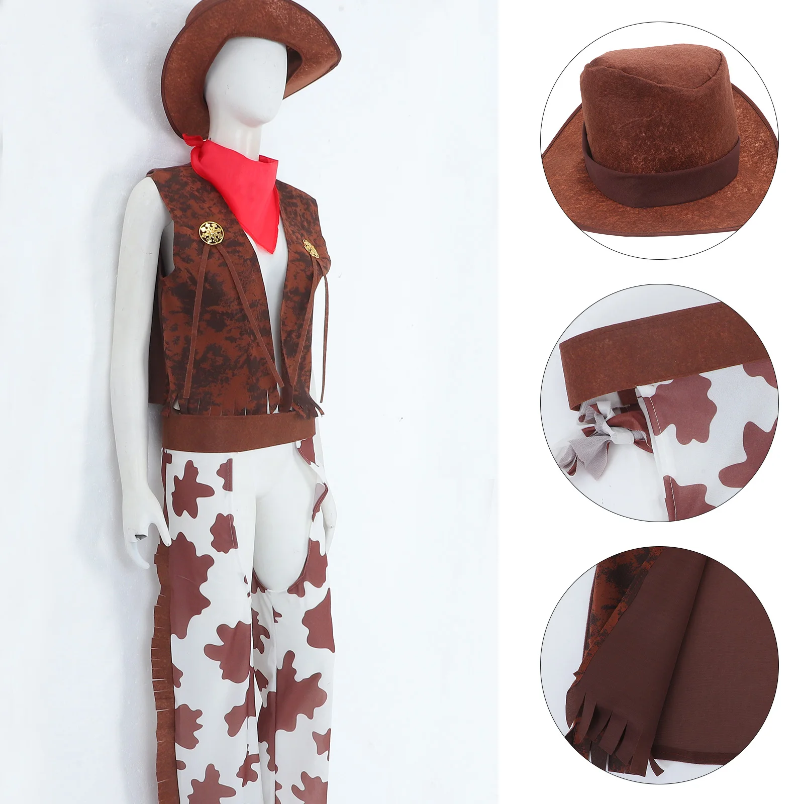 

1 Set Men Cowboy Outfit: Western Cow Boy Costume With Hat For Adults Cosplay Dress Up For Halloween Carnival Parties 165-185 CM