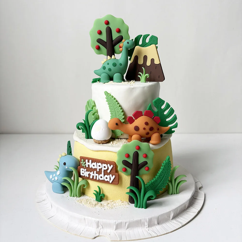 20 piezas adornos de pastel de dinosaurio, decoración de pastel de fiesta de dinosaurio antiguo, decoración de pastel de feliz cumpleaños para jóvenes, accesorios de fiesta temática de dinosaurio