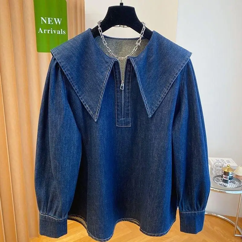 Korean Retro Women's Denim Shirt New Loose Casual Student Long Sleeved Tops Comfortable and Versatile Soft and Skin Friendly