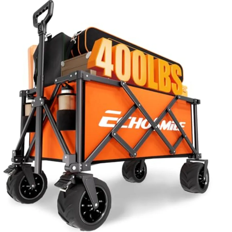 

Collapsible Folding Wagon Cart for Camping Beach Grocery Garden Orange Polypropylene Body 400Lbs Capacity All-Terrain Wheels Co