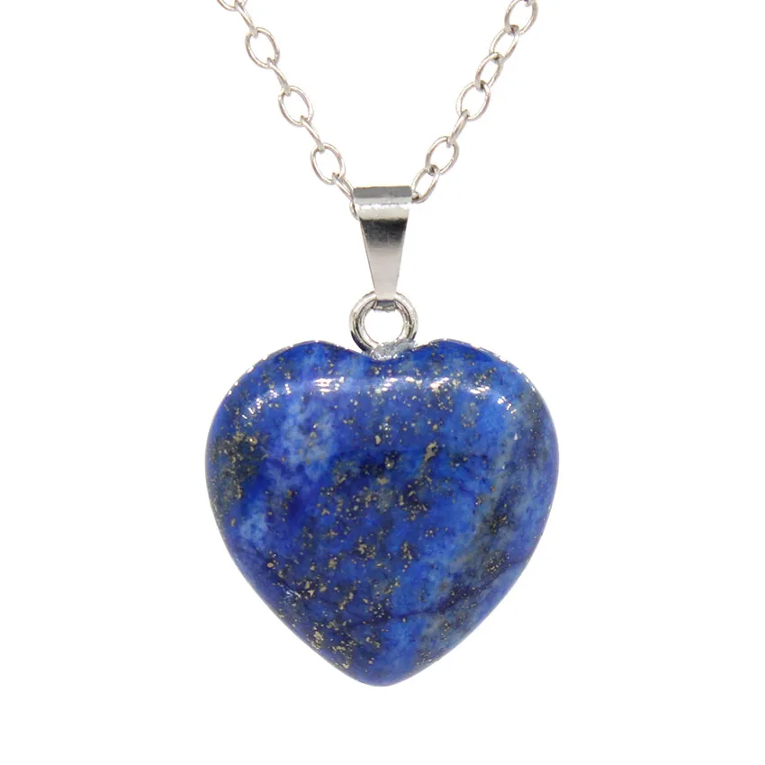 Crystal Heart Pendant Natural Amethyst Rose Quartz Lapis Lazuli Labradorite Stone Pendant Chain Necklace For Women Lover Jewelry