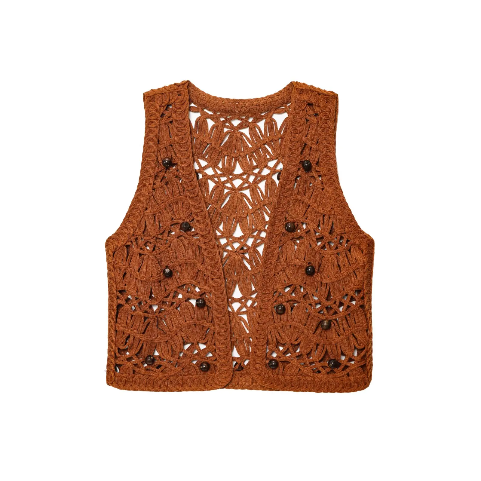 

UNIZERA women's high-end vest with bead embellishment fashionable knitted sleeveless vest summer new vest style