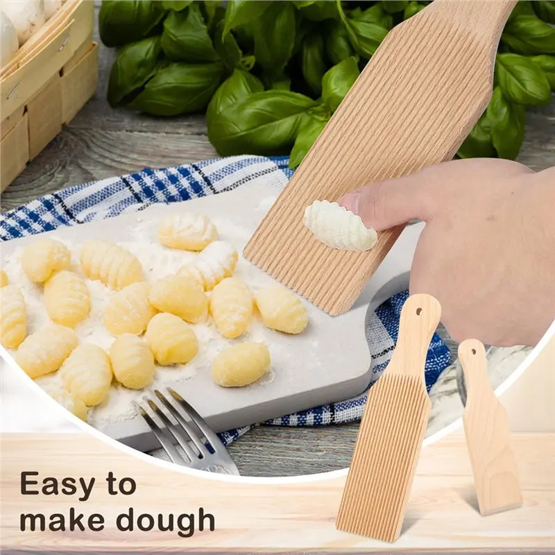 ABMI-Wooden Gnocchi Board 2 Pcs Butter Paddle Spaghetti Macaroni Pasta Boards Homemade Gnocchi Maker Tool,