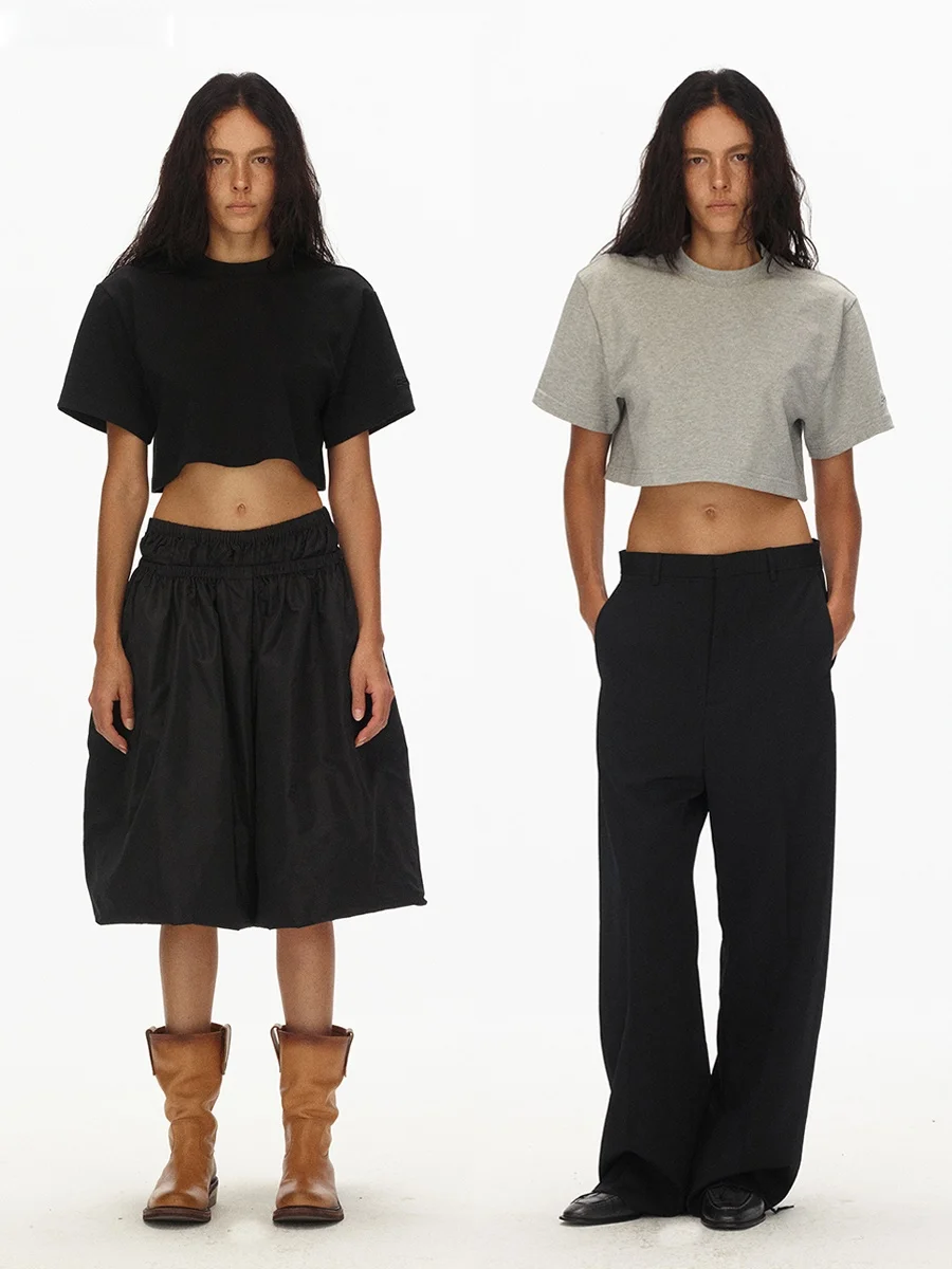 

Футболка Ade с минималистичным дизайном, коротким свободным рукавом, круглым вырезом, подчеркивающая талию, в сексуальном девичьем стиле, хлопковая, летняя, топ