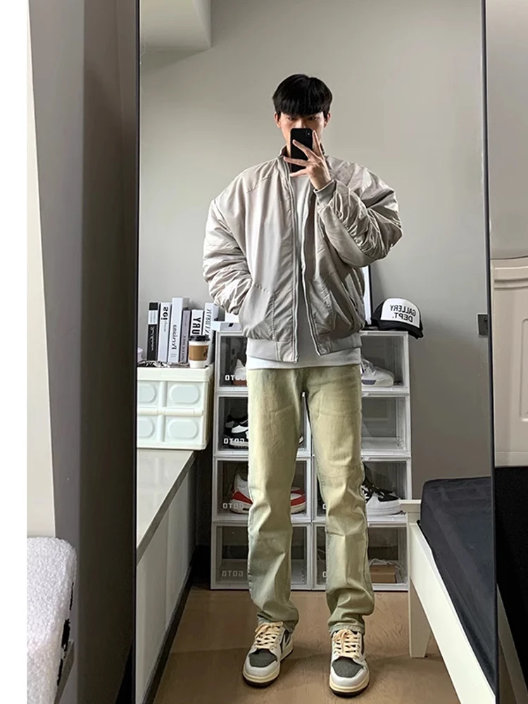 

Teenage High Waist Skinny Jeans Yellow Mud American Vibe Sle for Tall Men Youth Straight Leg Trousers Wear Resistant