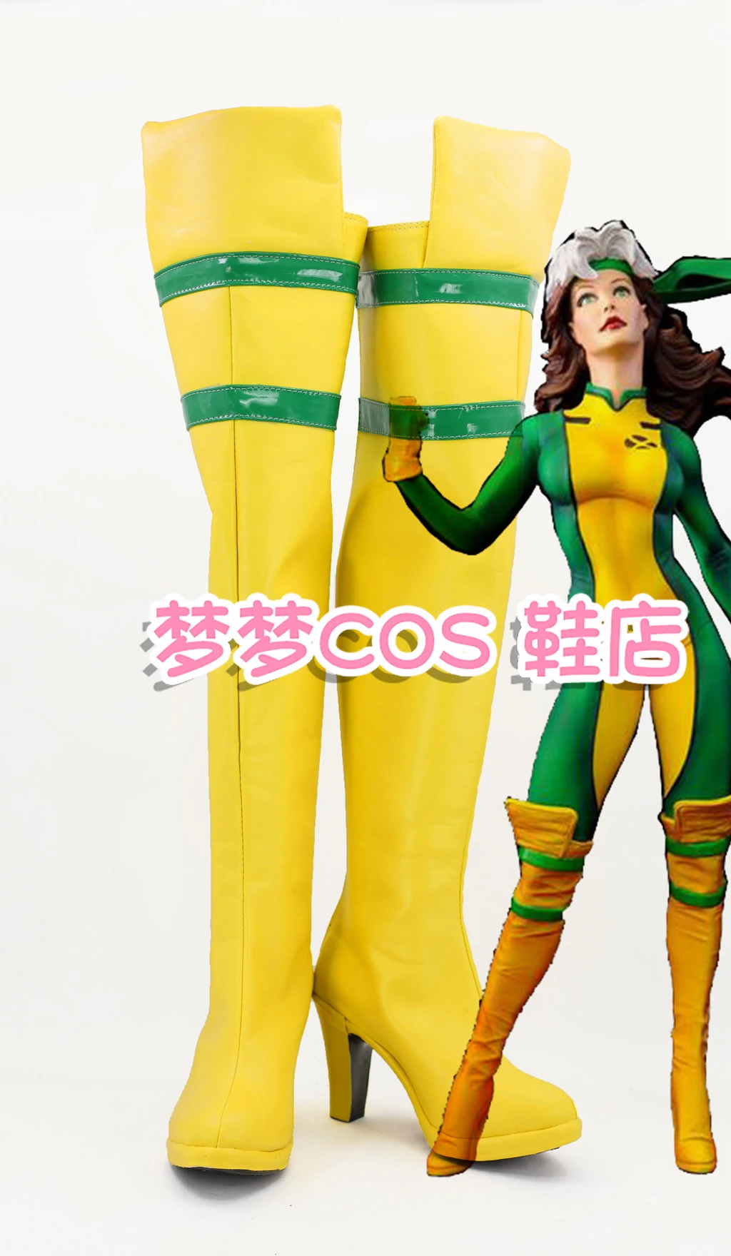 Anime X-MAN Anna Marie Rogue Cosplay Kostuum Schoenen Gele Handgemaakte Laarzen