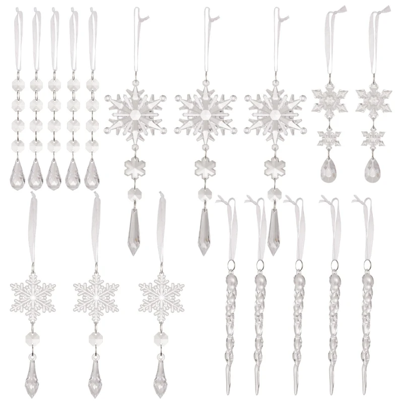 

18Pcs Elegant Transparent Icicle Hanging Ornament Christmas Decorating Pendant Seasonal Home and Office Decoration