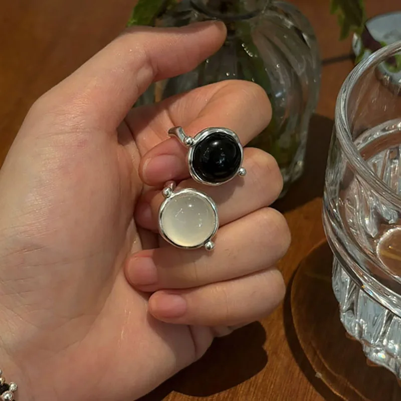 Foxanry الأسود كريستال خواتم الخطبة للنساء الأزواج خمر الشرير أنيقة الهندسة اليدوية حفل زفاف مجوهرات هدايا #4