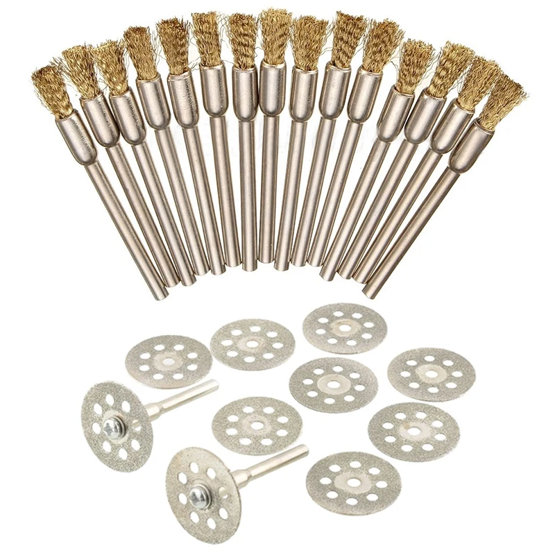 10PCS Mini 22Mm Diamond Cutting Disc Saw Blade Mill Sheet With 45Pcs Copper Wire Brush Wheel Sanding Accessories