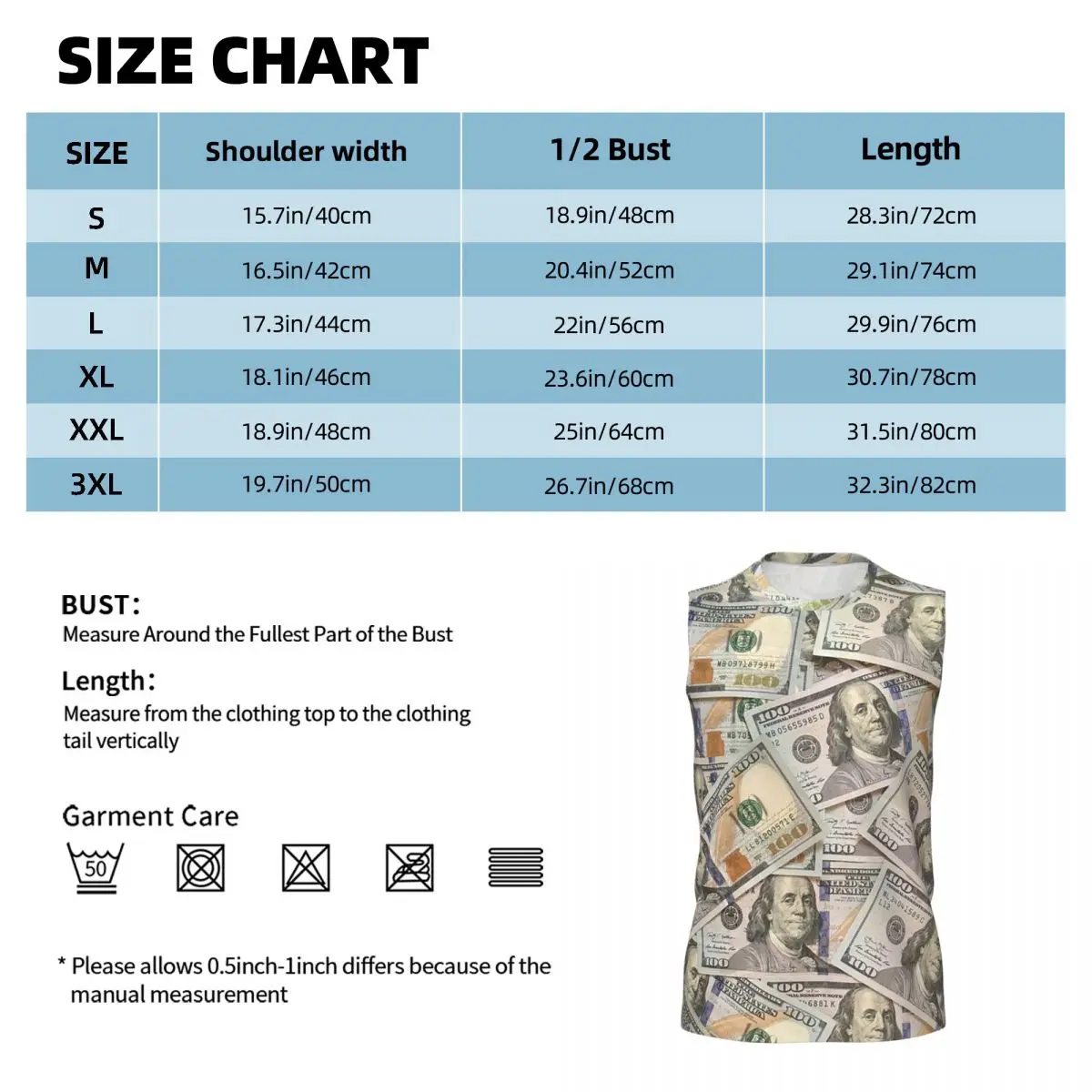 New Hundred Dollar Bills Money Attraction Men Printed Sleeveless T-shirt Casual Hip Hop Street Style Beach Holiday Tank Tops