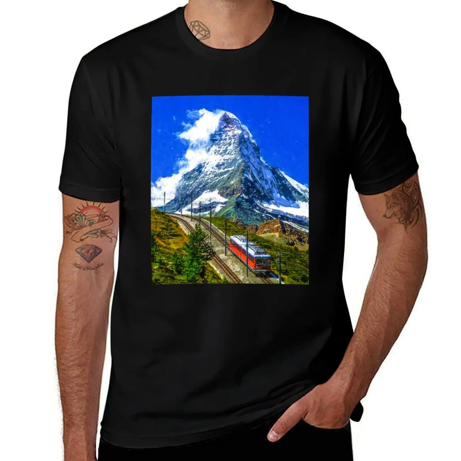 

Mountains, Mountain Paint, Switzerland Swiss Switzerla Matterhorn T-Shirt Oil Landscape European Matterhorn Winter Alps Zermatt,
