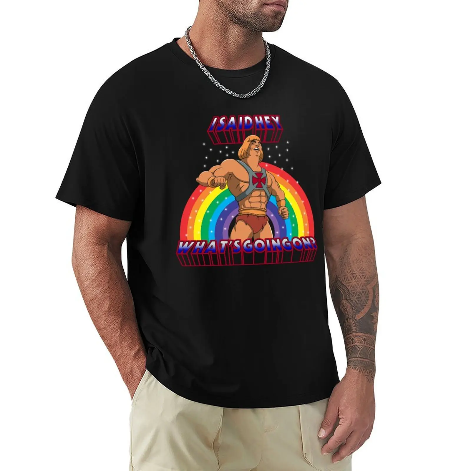 By the power of HEY! T-shirt summer top cute clothes plain Men's cotton t-shirt