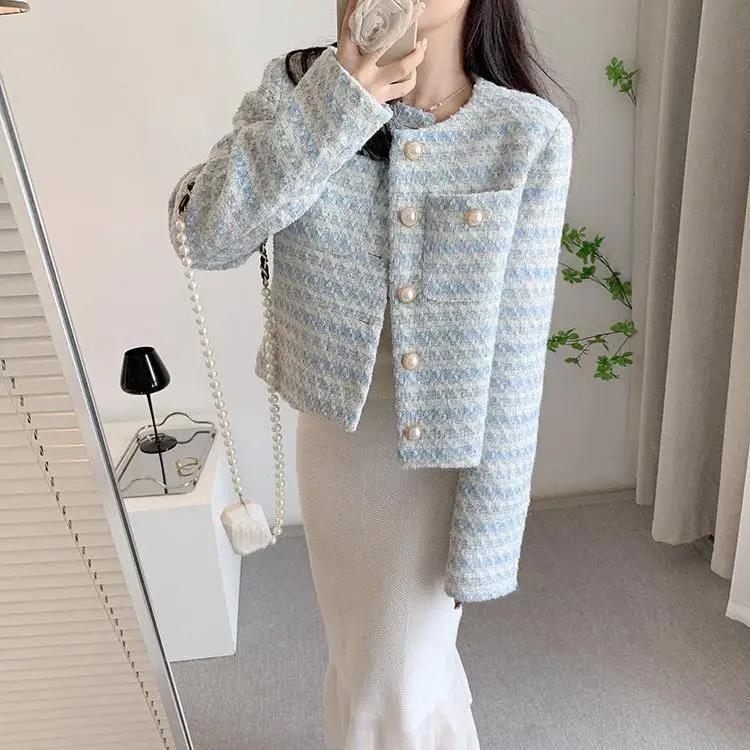 Tweed jasje Crème Beige Dames Zomerdag Festival Helder Luchtig Ademend Porositeit Mesh Ultralicht Dunne vakantie Vakantie Ins