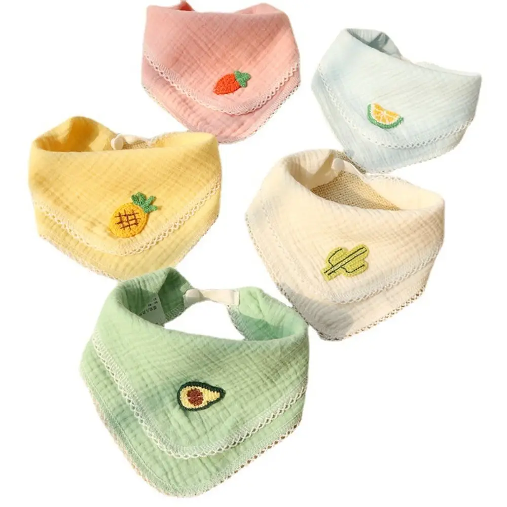 Fruit Printing Baby Muslin Bibs Snap Button Candy Color Triangular Saliva Towel Ruffle Cotton Burp Cloths Infant Scarf