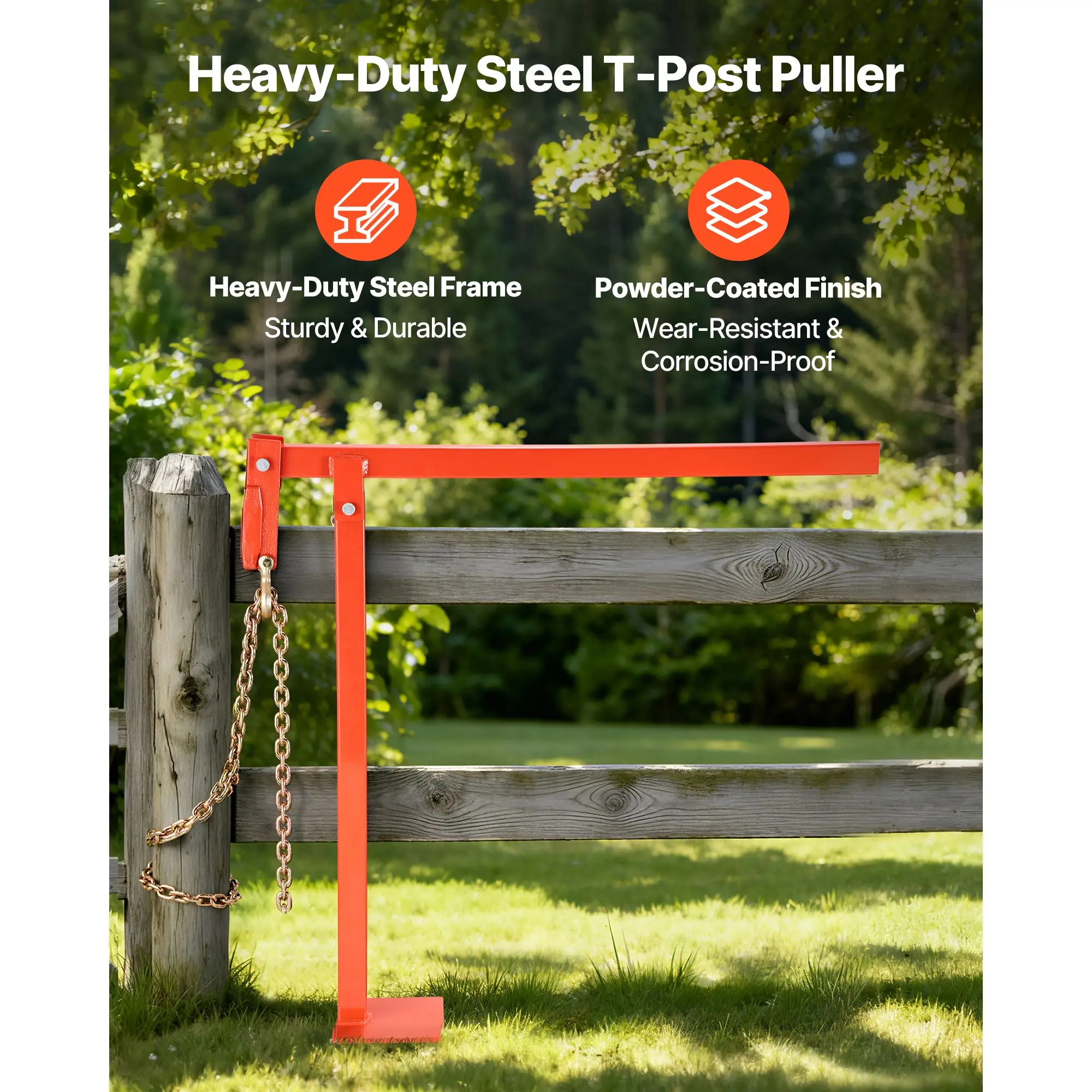 32 in T Post Puller, Heavy Duty Fence Post Puller with 43 in Lifting Chain, Rust-Resistant Steel, Labor-Saving T-Post Remover To