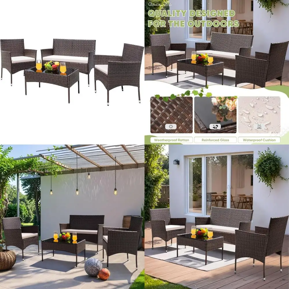 

4-Piece Outdoor Wicker Conversation Set for Garden, Balcony, and Poolside