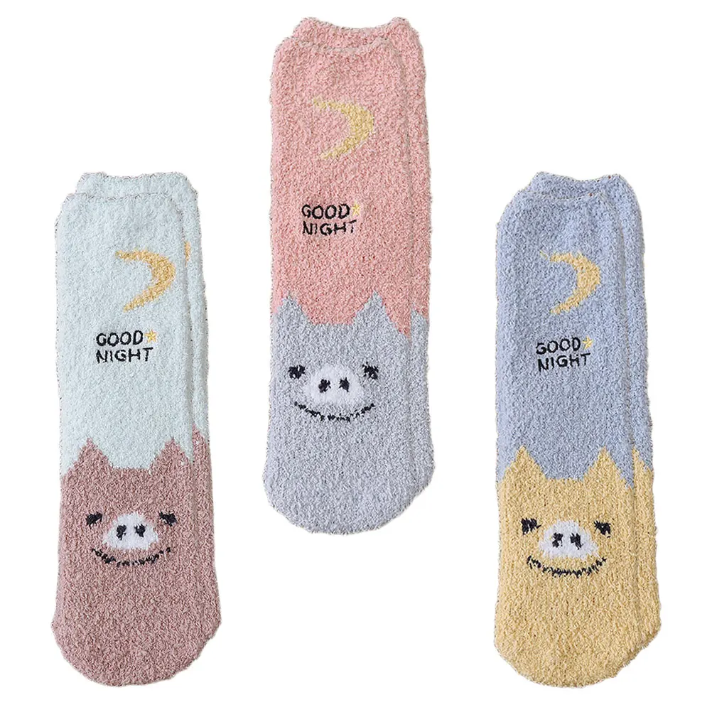 

1pcs Coral Fleece Mid Tube Socks Warm Soft Stretchable Non Slip Home Sleep Floor Socks For Women Cozy Winter Bedroom Footwear