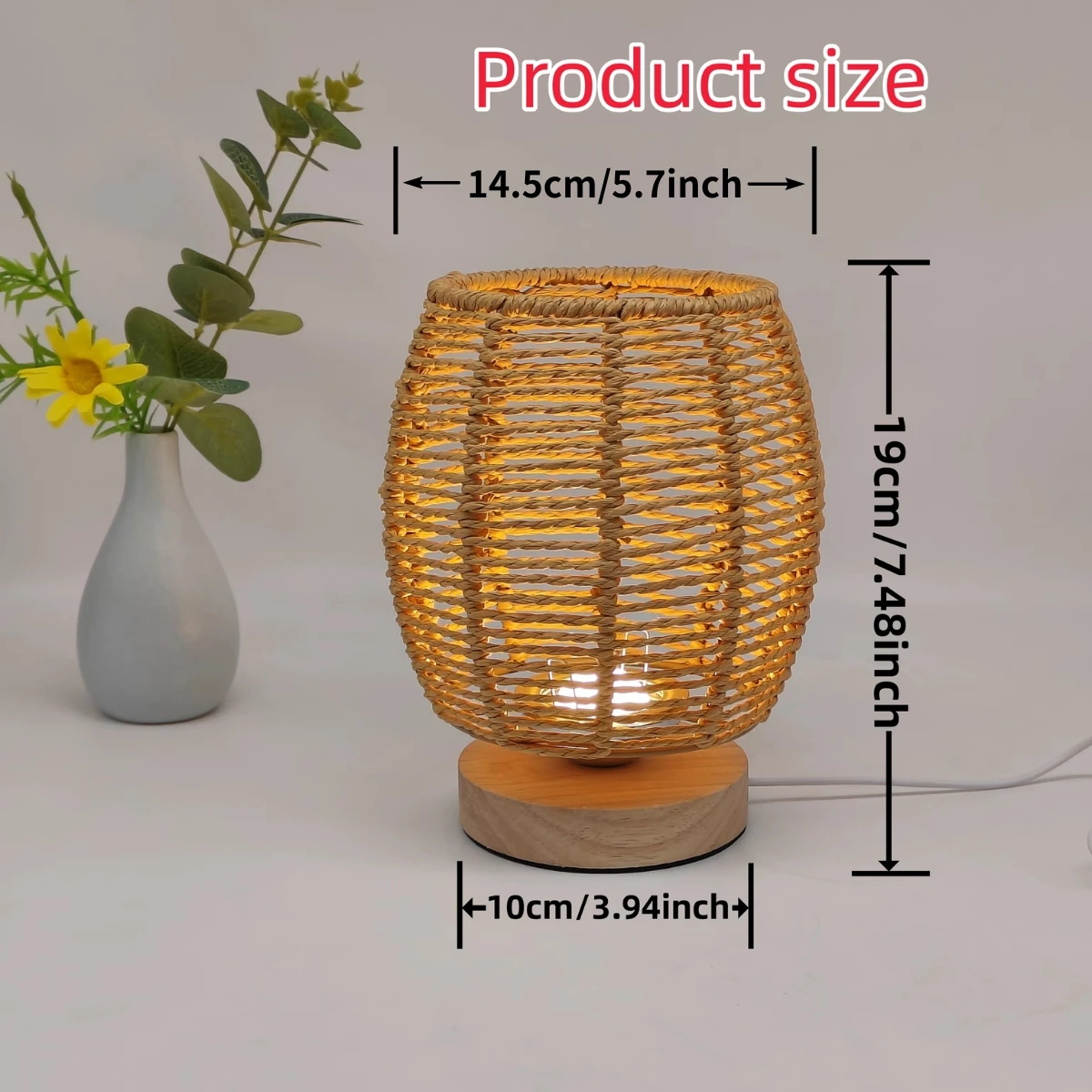 Criativo Hemp Rope Woven Desk Lamp, USB Powered, Adequado para Quartos de Cabeceira Salas e hotéis, 1Pc