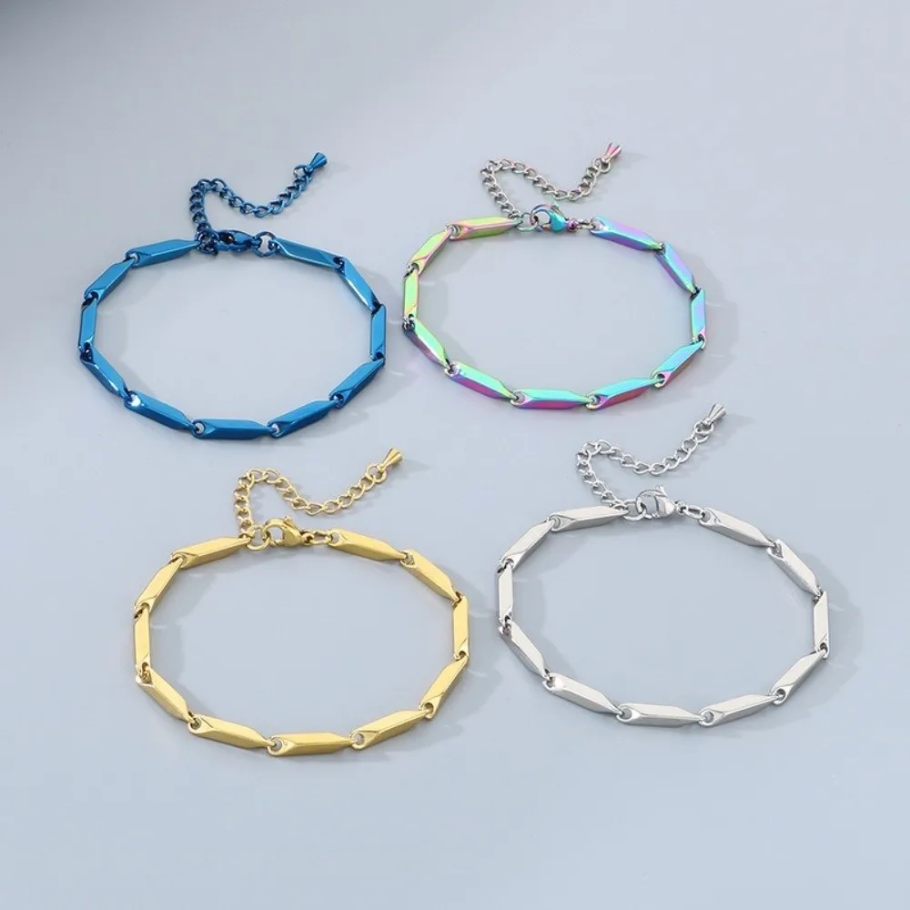 Retr Stainless Steel Steel Chain Punk Style Chain Link Melon Seed Chain Bracelet Simple Design Bamboo Leaf Chain for Men