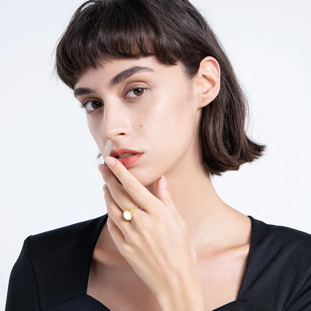 

ENFASHION Vintage Natural Shell Rings For Women Open Ring Stainless Steel Fashion Jewelry Gold Color Anillos Wedding R214094