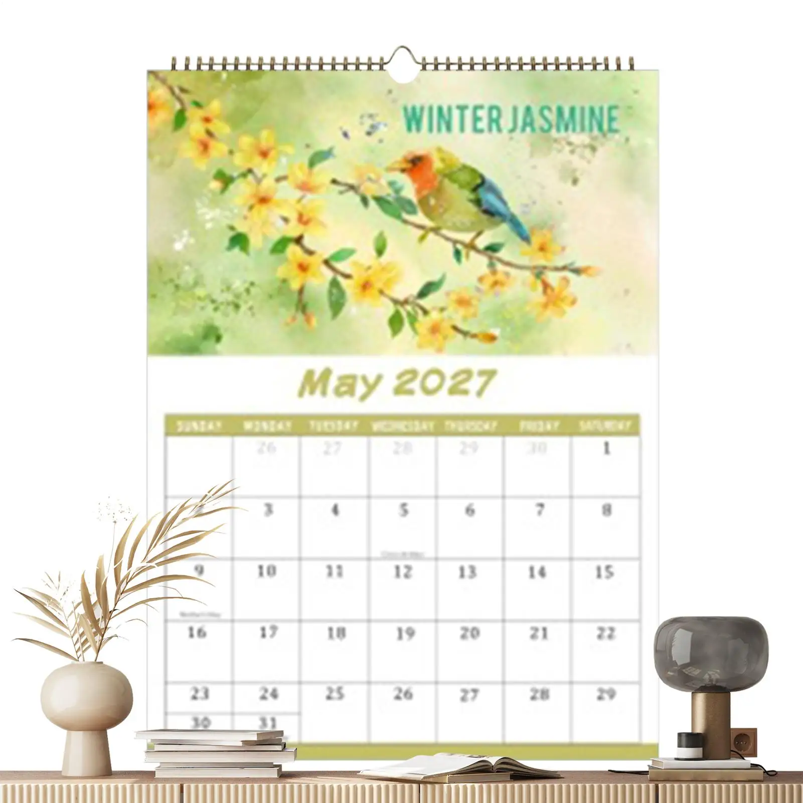 2027 Wall Calendar 12-Month Rare Bird Writing English Planner Offices Wall Calendar For Habit Health Mental Study School Task