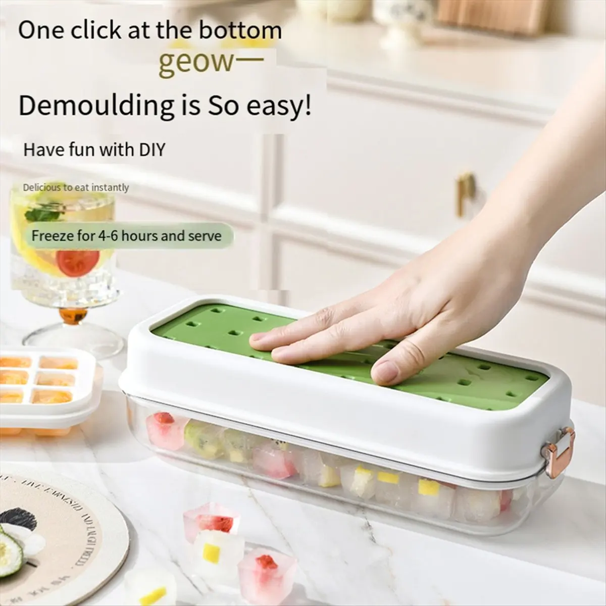 A08I 24Grid Press Type Ice Tray Mold Food Grade Silicone Press Type Ice Cube Tray Mold DIY Ice Maker Ice-Cube Tray,B