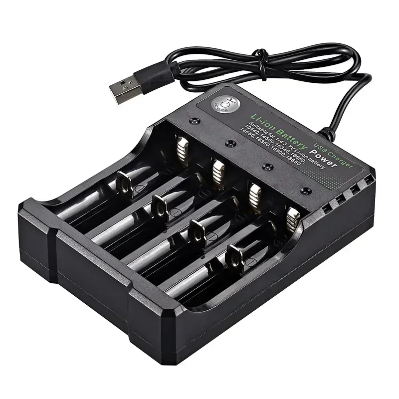 4 Slots 18650 Charger Independent Charging 3.7V Li-ion Battery Smart Charger for 10440 14500 16340 16650 14650 18350 18500 18650