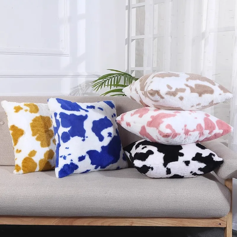Cow Print Fluffy throw pillow covers Nordic Luxury Pillow Cover with zipper Black White Stylish Living Room Sofa Pillow Case - view 4