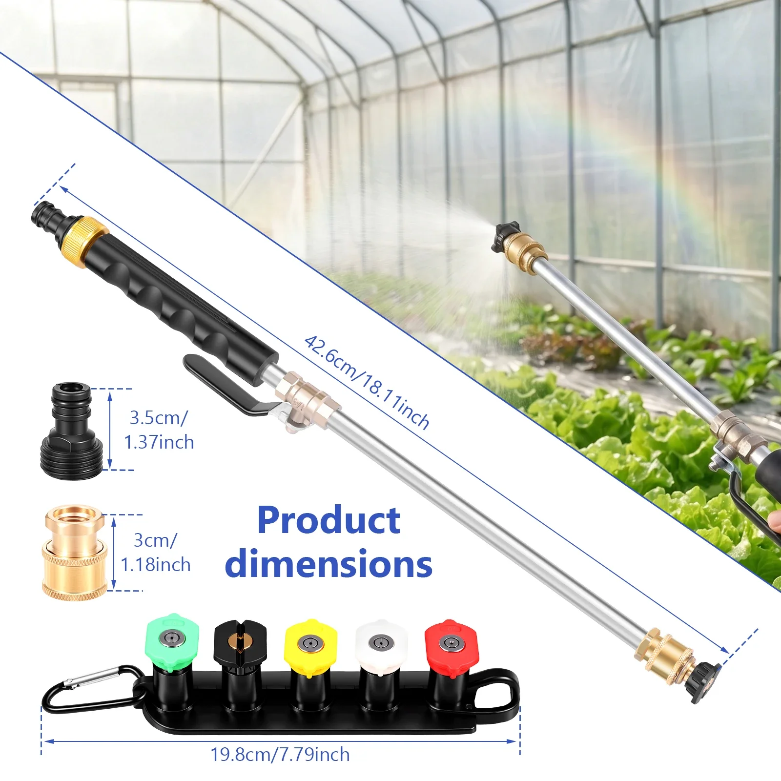 High Pressure Washer Wand Metal Garden Hose Spray Gun with 5 Quick Connect Nozzles Tape Kit for Car Washing Window Roof Cleaning