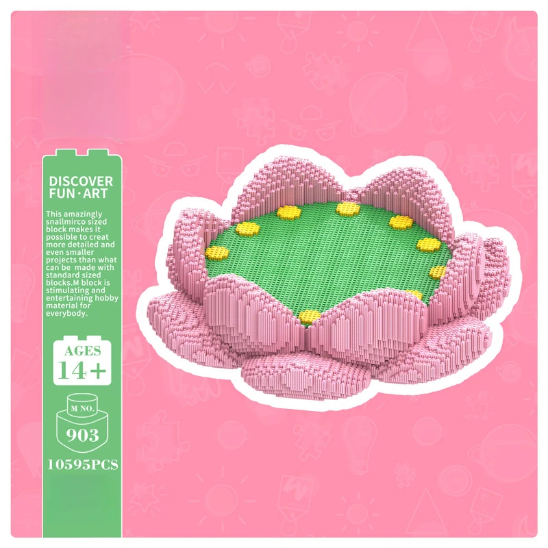 Tide Play 50cm Wide Lotus Base Puzzle Series Building Block 3D Three-dimensional Ornament with 80cm Super Bear Moc Friends