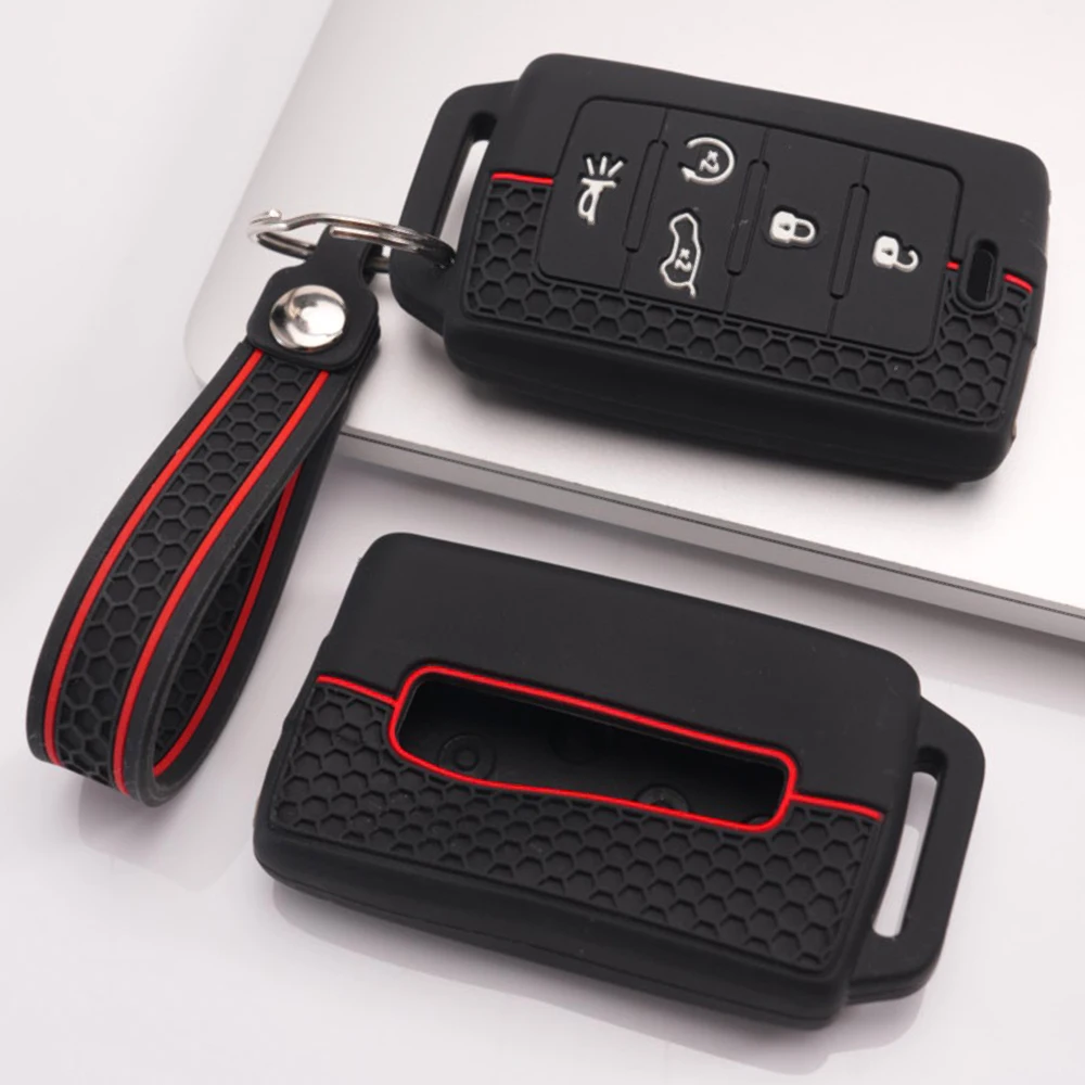 Silicone Key Cover With Keychain For Jeep Grand Cherokee Wrangler Compass Patriot Cherokee Renegade Commander Gladiator Liberty