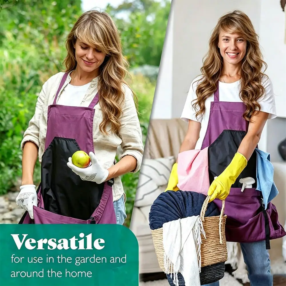 

Garden Work Apron for Men Women Oxford Apron with Waterproof Pockets Tear-resistant Harvesting Apron for Fruit Vegetable Picking