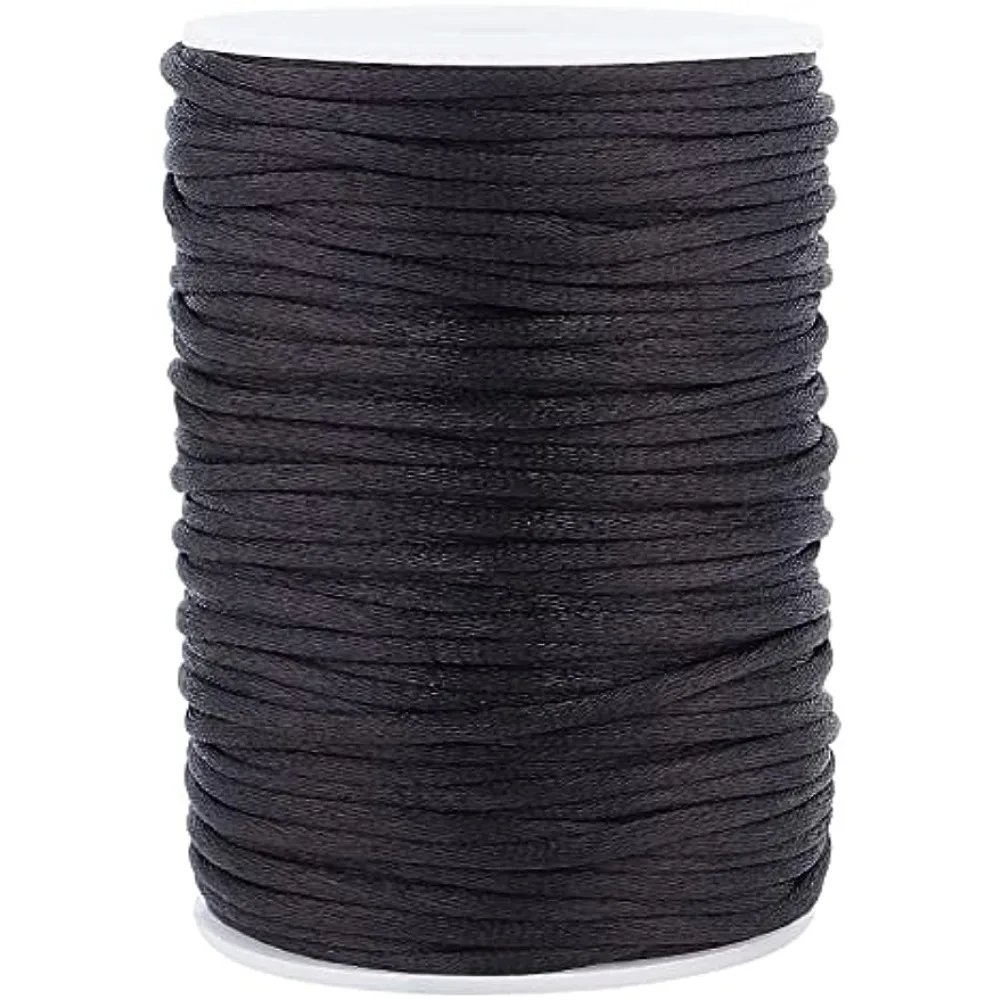 

3mm Rattail Silk Cord, 54 Yards Black Nylon Thread Chinese Knot Thread Silky Bracelet String for Halloween Friendship Bracelet