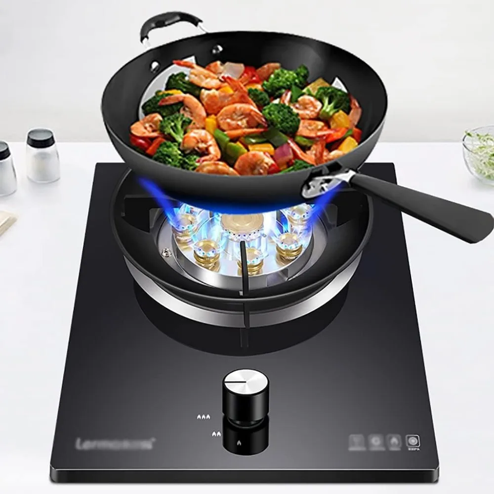 Quemadores Placa de gas Cocina casera portátil Placa de gas, Placa de gas integrada 1 quemador con FFD/FSD, vidrio negro (A, GLP)