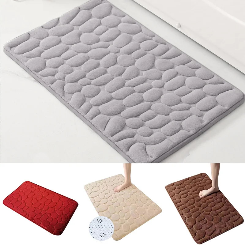 1pc Memory Foam Embossed Carpet Non-Slip Mat Cobblestone Floor Mat Soft Velvet Floor Mat For Bathroom Living Room Home Decor