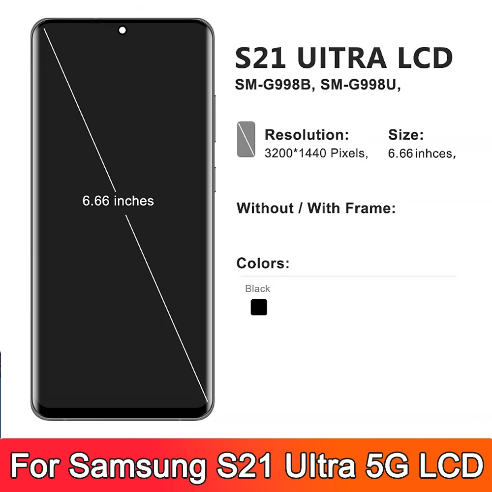 TFT для Samsung Galaxy S21 Ultra 5G G998B G998B/DS ЖК-дисплей с цифровым преобразователем сенсорного экрана и рамкой