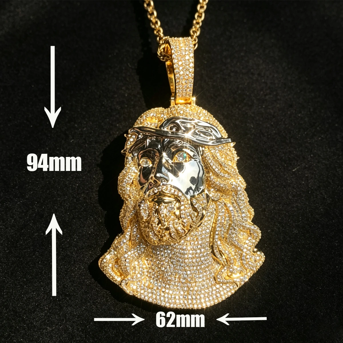 18K Gold Plated Hip Hop Jesus Head Pendants Mens Jewelry Shiny Diamond Street Rap Christian Nightclub Religious Bling Chest Statement Necklace Gift Urban Rapper Fine Jewelry Gifts for Men Boy Friends Iced Out Jesus Pendant Praying Hands CZ Charm