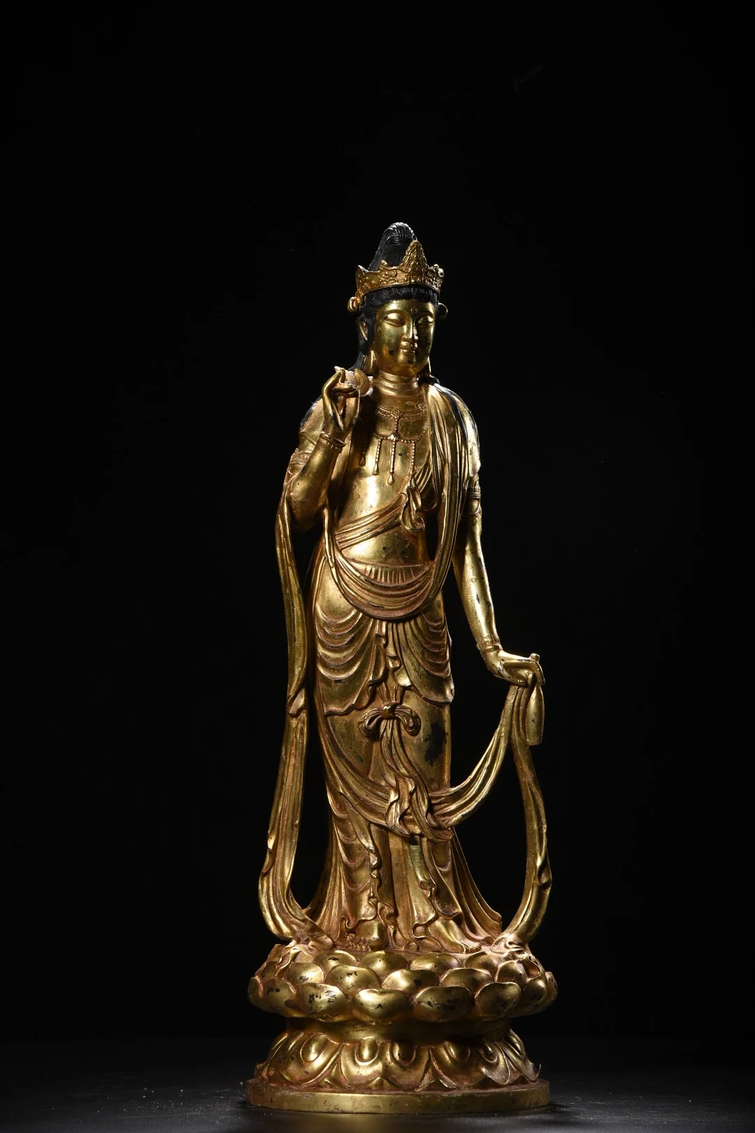 

18"Tibetan Temple Collection Old Bronze Gilded Cinnabar Guanyin Station Buddha Lotus Terrace Amitabha Worship Hall Town house