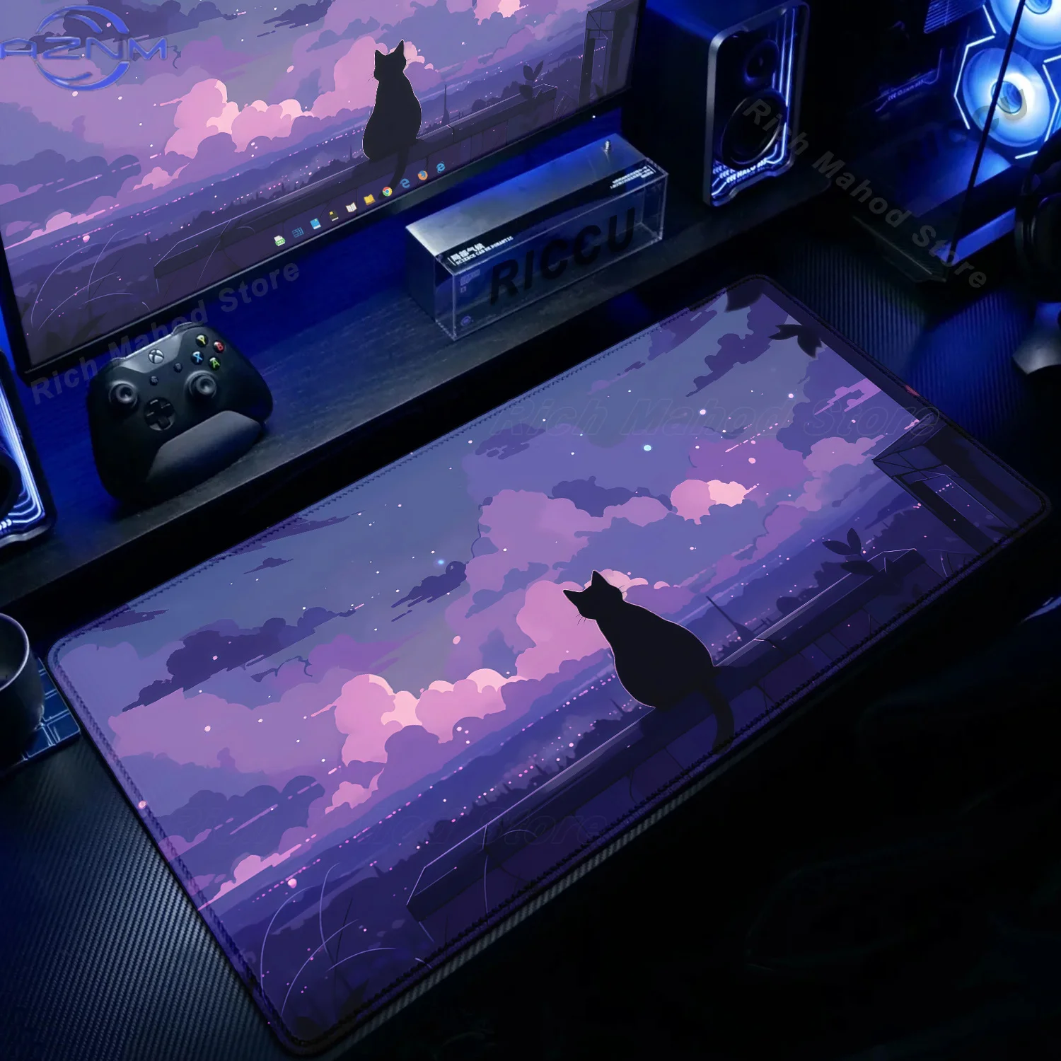 かわいい猫のデザインの大型マウスパッド。コンピューター用、ゲ - Gaming Console Cloud のレビューと価格