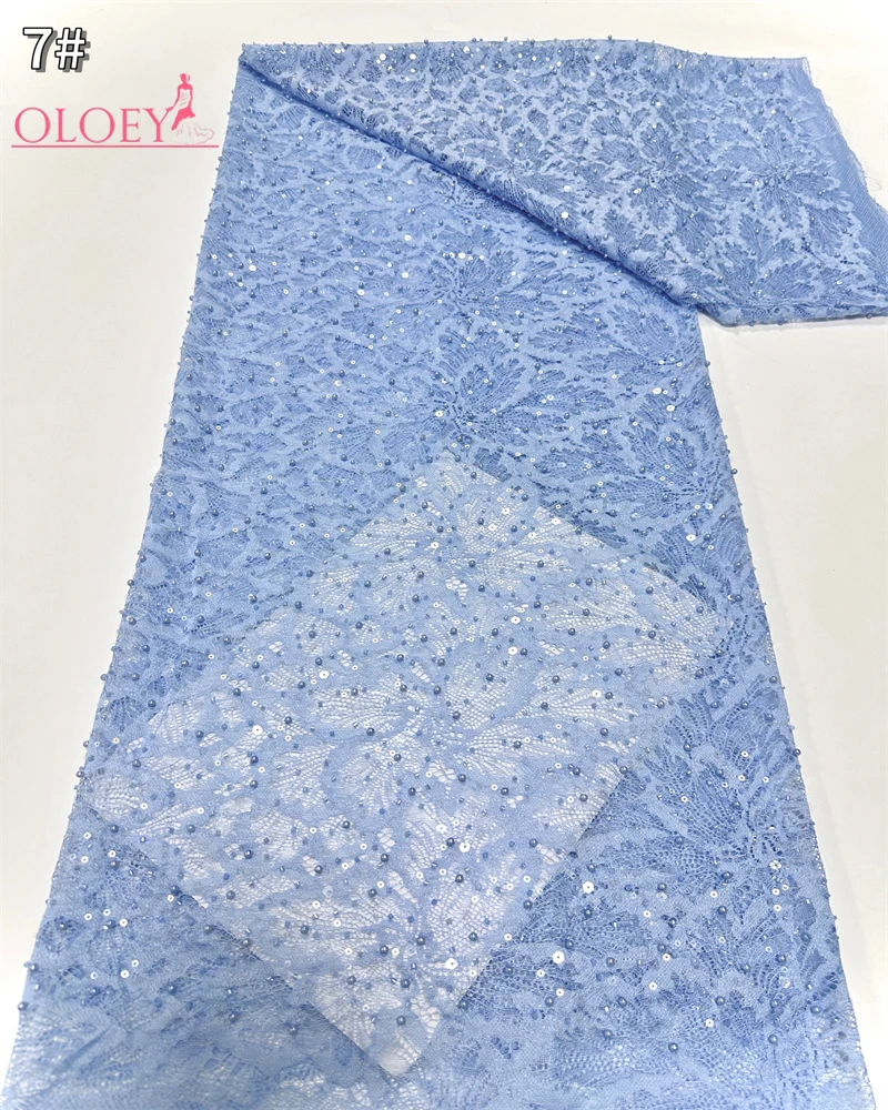OLOEY 2025 French Embroidery Beaded Lace Fabric with Sequins African Nigerian Style for Wedding Dresses Fashionable 2025 Trend