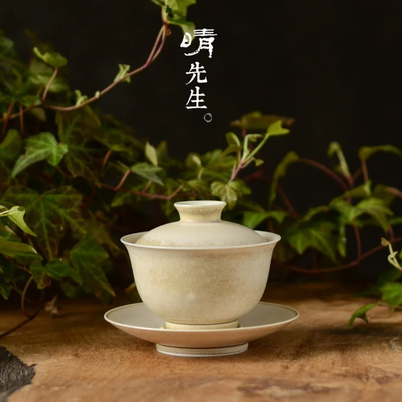 

★Jingdezhen Gaiwan Handmade Tea Bowl Celadon Glaze Antique Kung Fu Tea Set Household Ceramic Large Single Tea Cup