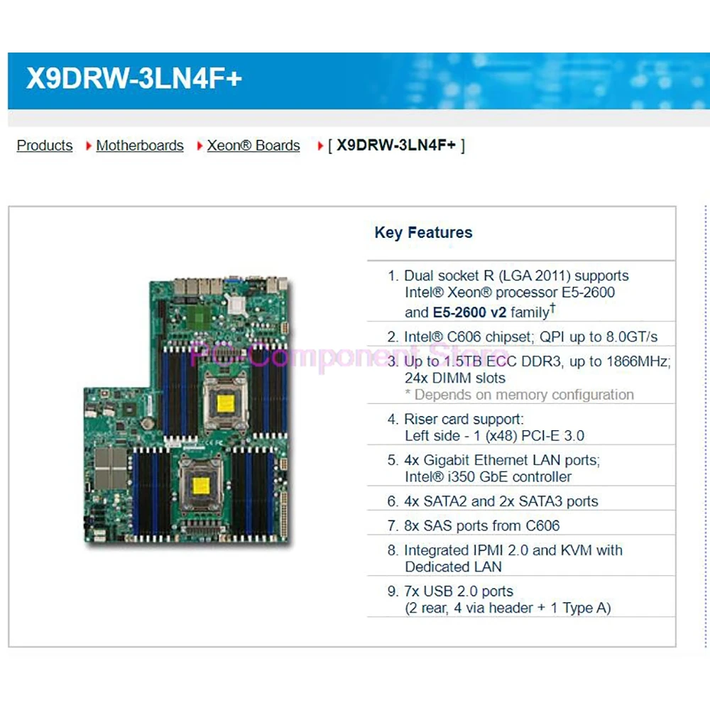 X9DRW-3LN4F+ For Supermicro Server Motherboard Xeon E5-2600 V1/V2 Family 8x SAS Ports From C606 LGA2011 DDR3