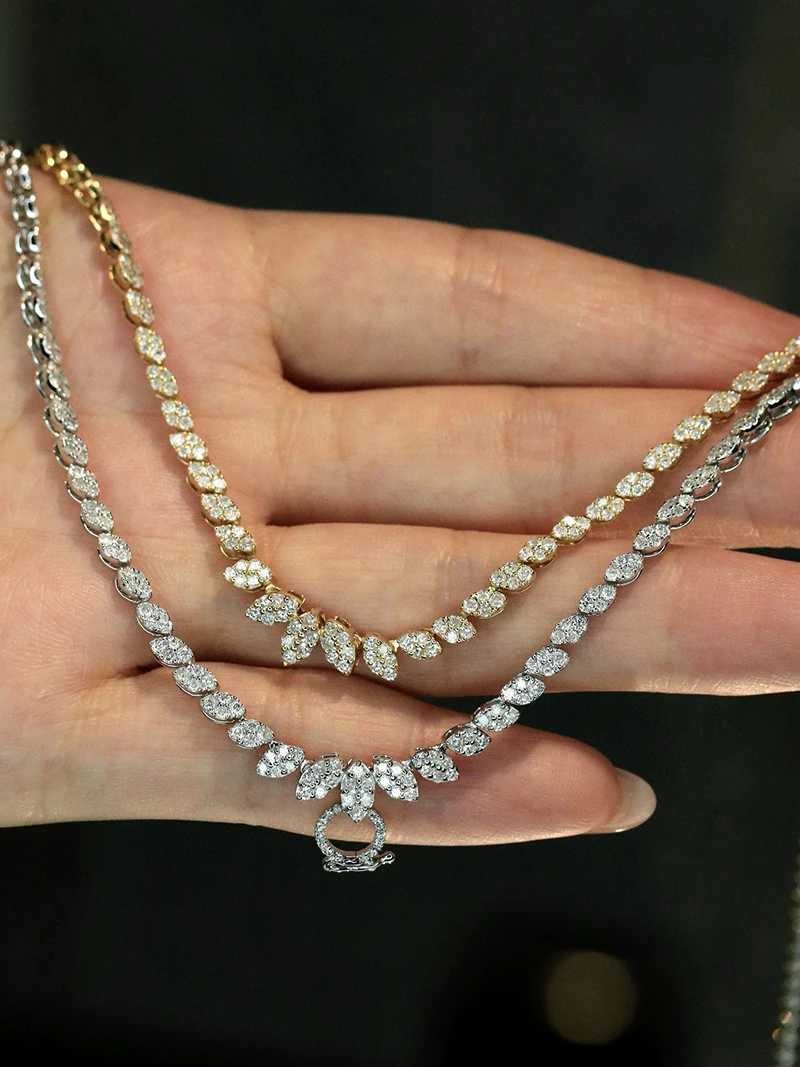 KUGG 100% 18K White/Yellow Gold Necklace Luxury Simple Style 1.90carat Real Natural Diamond Necklace for Women Fine Jewelry