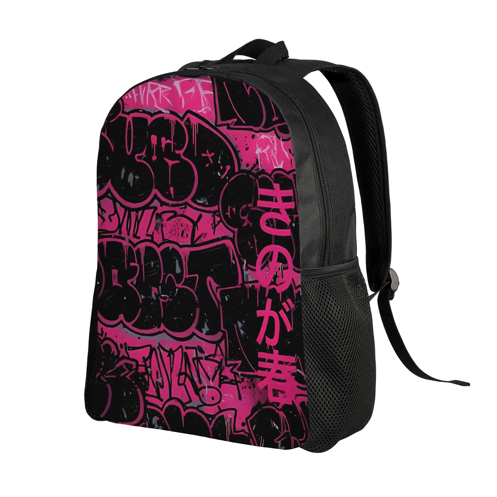 Y2K Dark Vertical Positive Words On Pinkish Red Graffiti Backpack Men Daily mochila Large Capacity Schoolbag Back To School