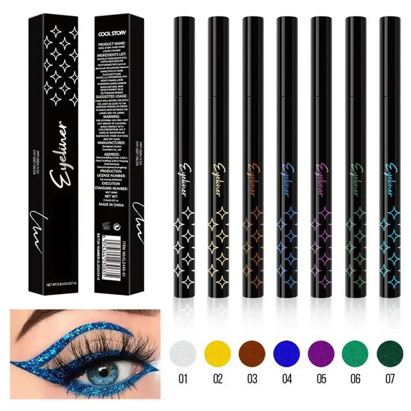 7pcs/set Glitter Liquid Eyeliners Pencil Eye Shadow Pencil Shiny Eye Liner Pen Shimmer Sparkling Eyeliners Diamond Eye Makeup