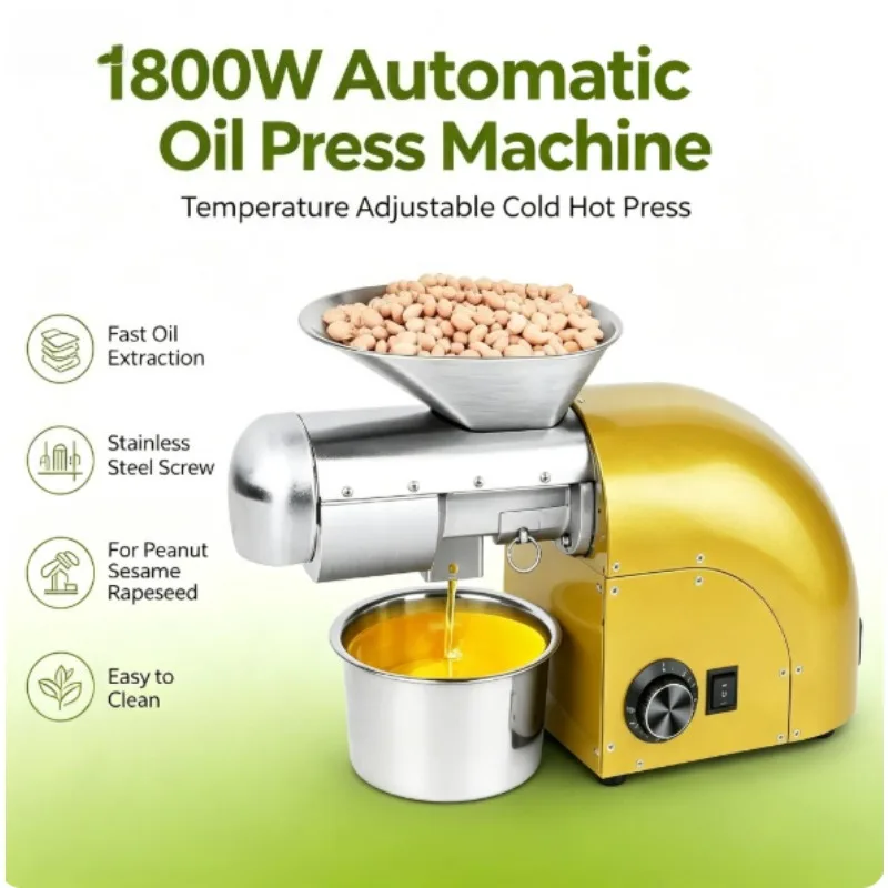 Intelligent Oil Press Automatic Household Stainless Steel Hot Cold Oil Extraction Machine Temperature Control Sesame Oil Peanut
