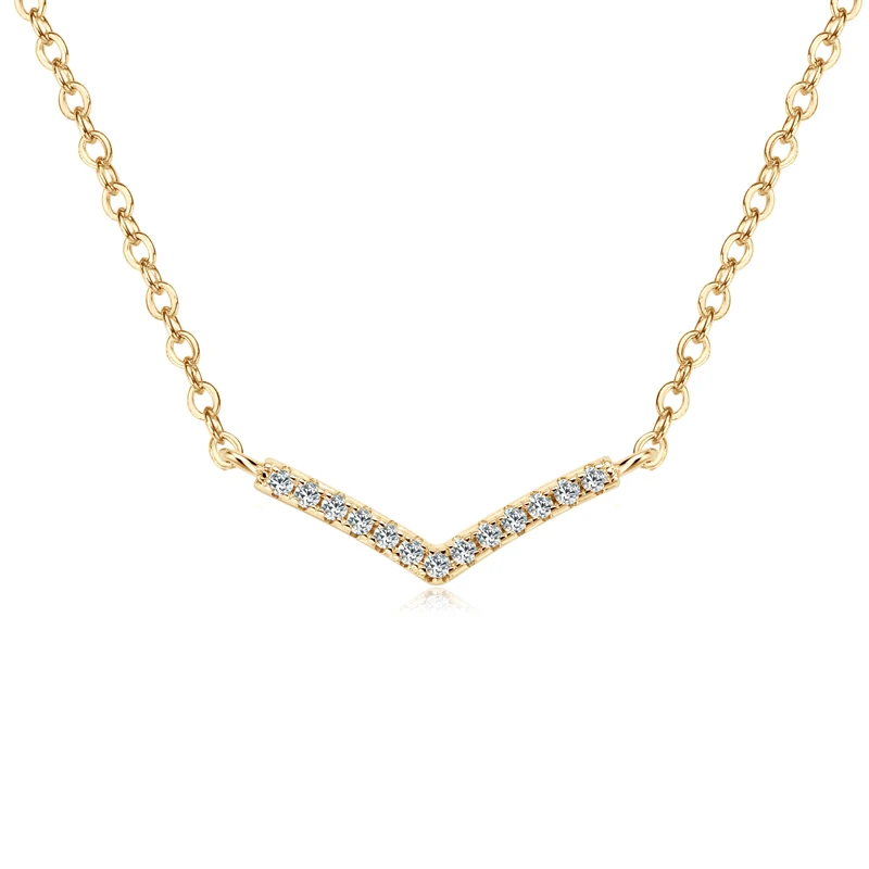 IOGOU 18k Gold Plated V Letter Necklace 925 Sterling Silver Simple 1mm Moissanite Necklace For Women with Certificate Jewelry